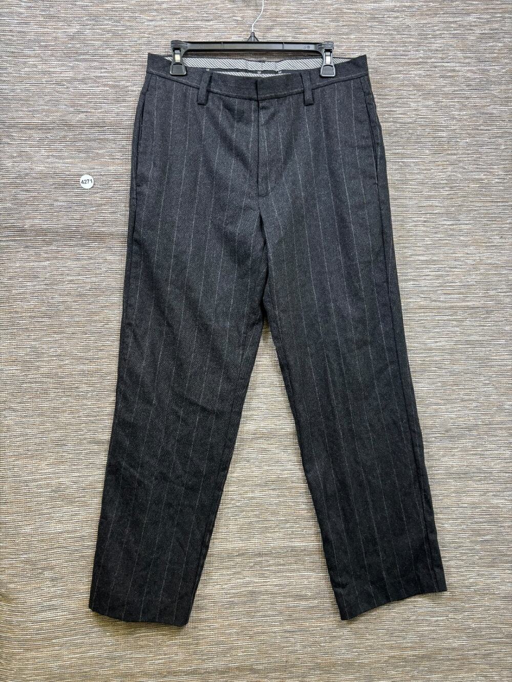 GAP Men’s Pants Flat Front Wool Blend Black Striped Trouser 32x30 Classic Fit